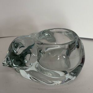 Clear Art Glass votive candle holder 2.5X5” curled up kitten gift for cat lover